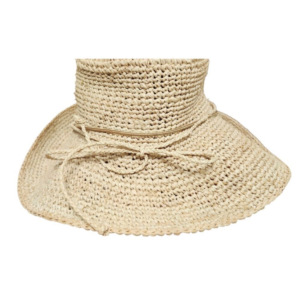 Scala Collection Women Straw Sun Hat Wide Brim Natural Raffia OneSize Chin Strap - Picture 4 of 8
